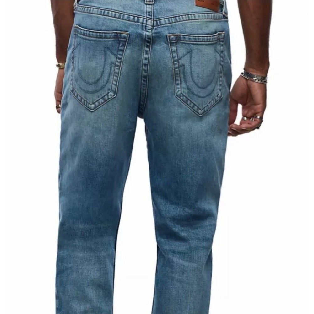 True Religion Logan Relaxed Taper‎ Jeans Mens 38 Light Wash Blue Denim Western